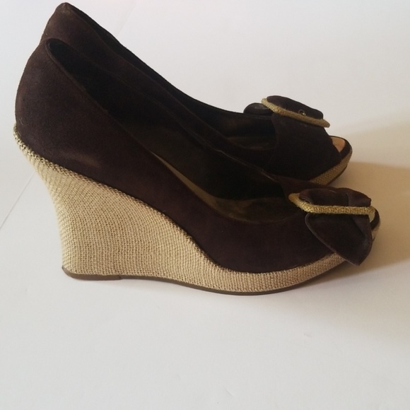 Chocolate Brown Suede Wedges - Picture 3 of 6